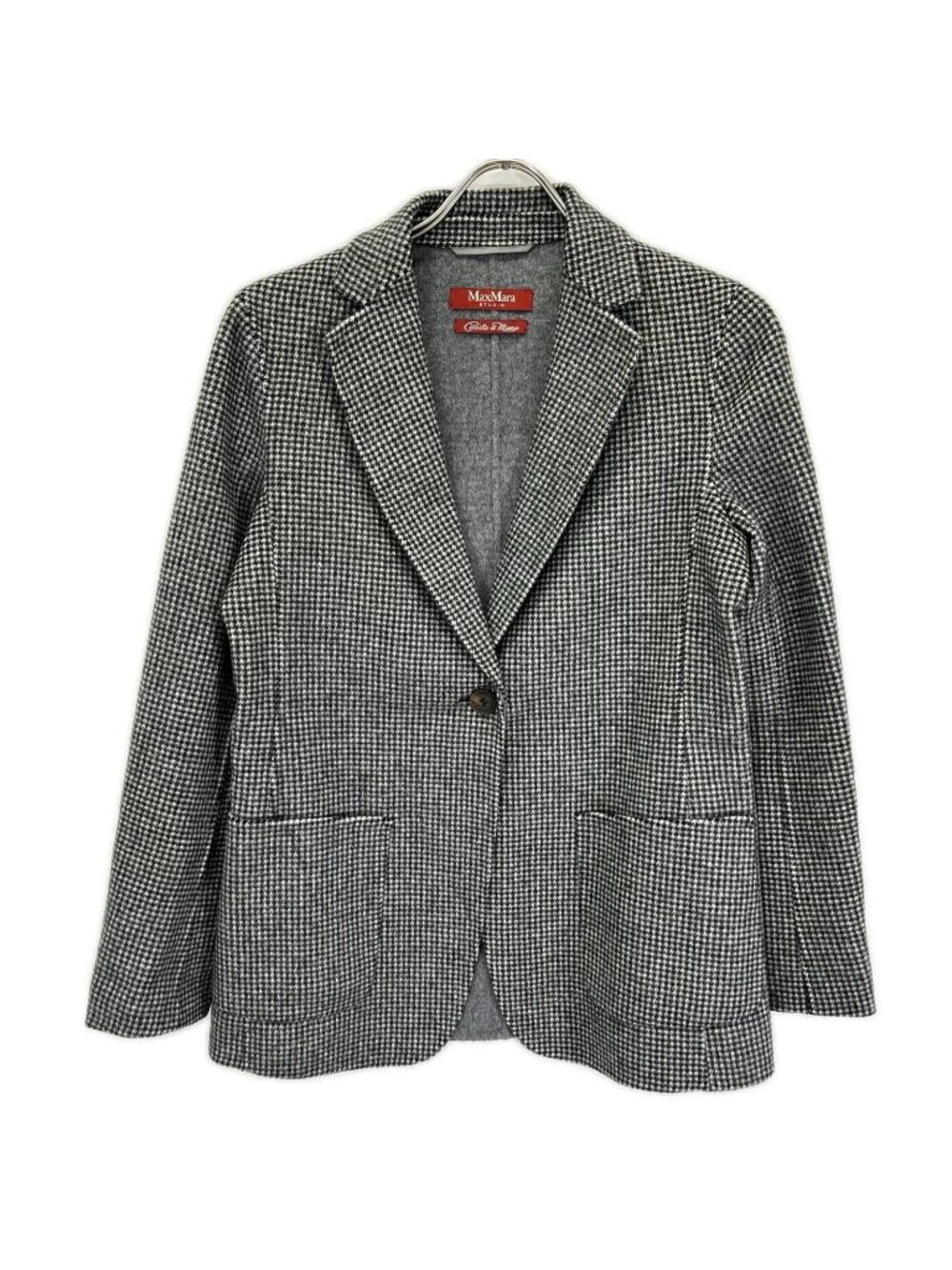 Max Mara Maxmara Studio Cucito Amano Mano Gray Virgin Wool Houndstooth Tailored